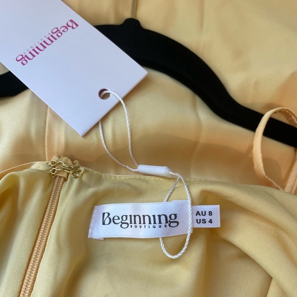 Beginning Boutique Yellow Satin Midi Dress - Picture 13 of 16